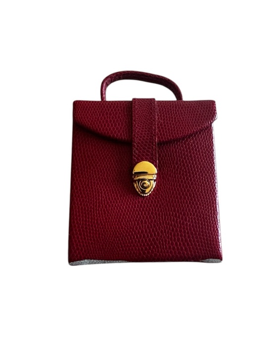 Vintage Handbags - VINTAGE Burgundy Faux Textured Leather Foldout Travel Mini Jewelry Box